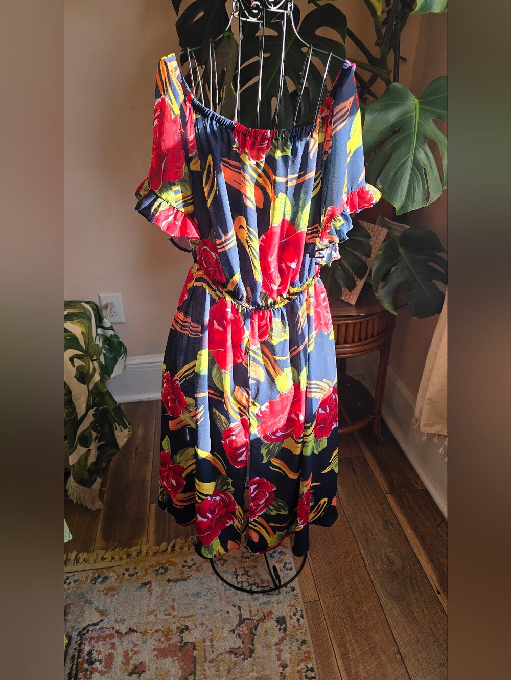 New York & Company Tropical Floral Off Shoulder Blouse/Cover Up Size XL EUC